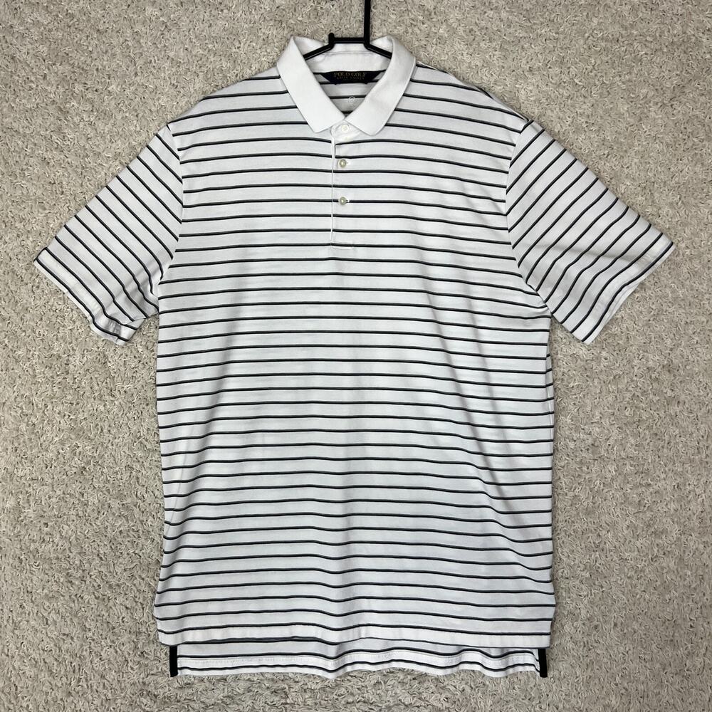 Polo Golf Ralph Lauren Shirt Mens Large White Striped Cotton Blend Preppy Casual